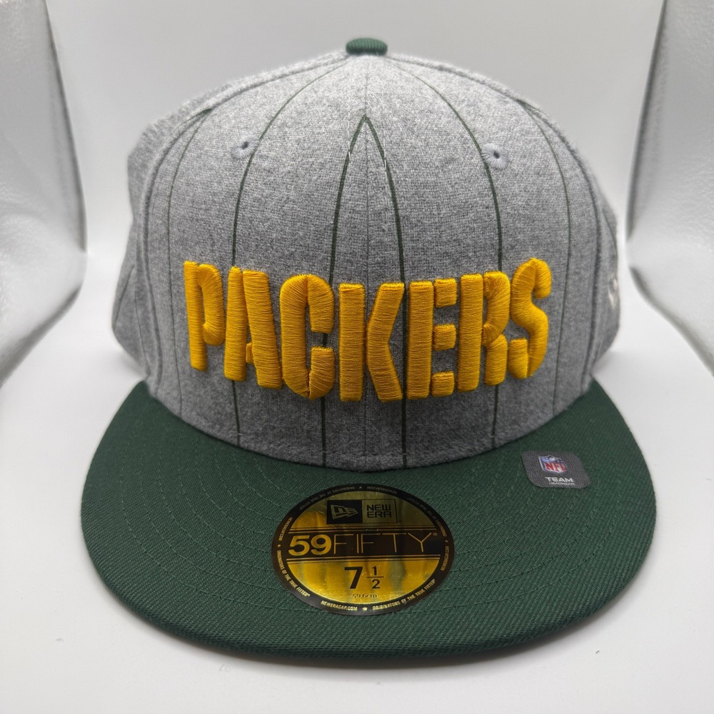New Era 59FIFTY Green Bay Packers Heather Pinstripe Fitted Hat 7 1/2 Grey Green